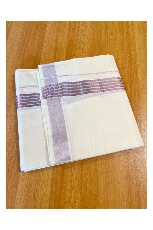 Off White Kerala Cotton Double Mundu with Rose Copper Kasavu Lines Border (South Indian Dhoti)