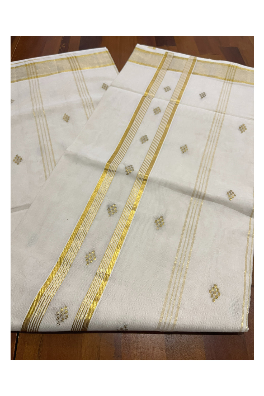 Southloom Premium Handloom Cotton Kerala Saree with Golden Butta Works