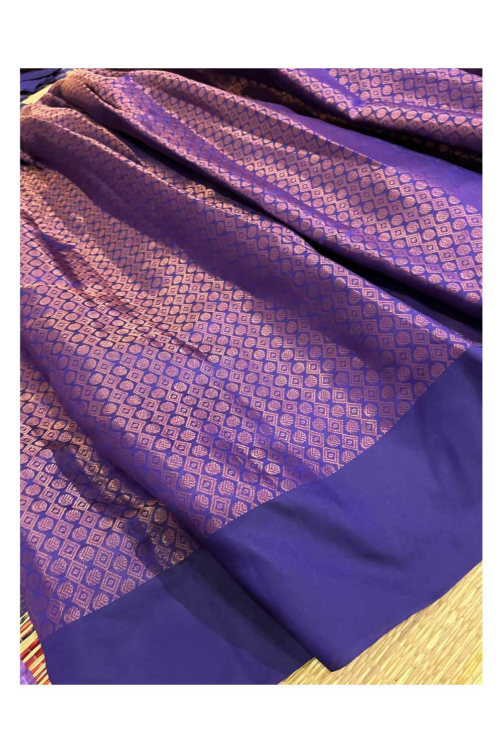 Southloom Semi Stitched Semi Silk Violet Dhavani Set include Neriyathu and Blouse Piece
