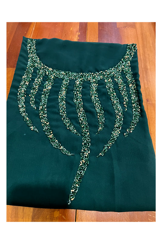 Southloom™ Georgette Churidar Salwar Suit Material in Dark Green with Bead Works