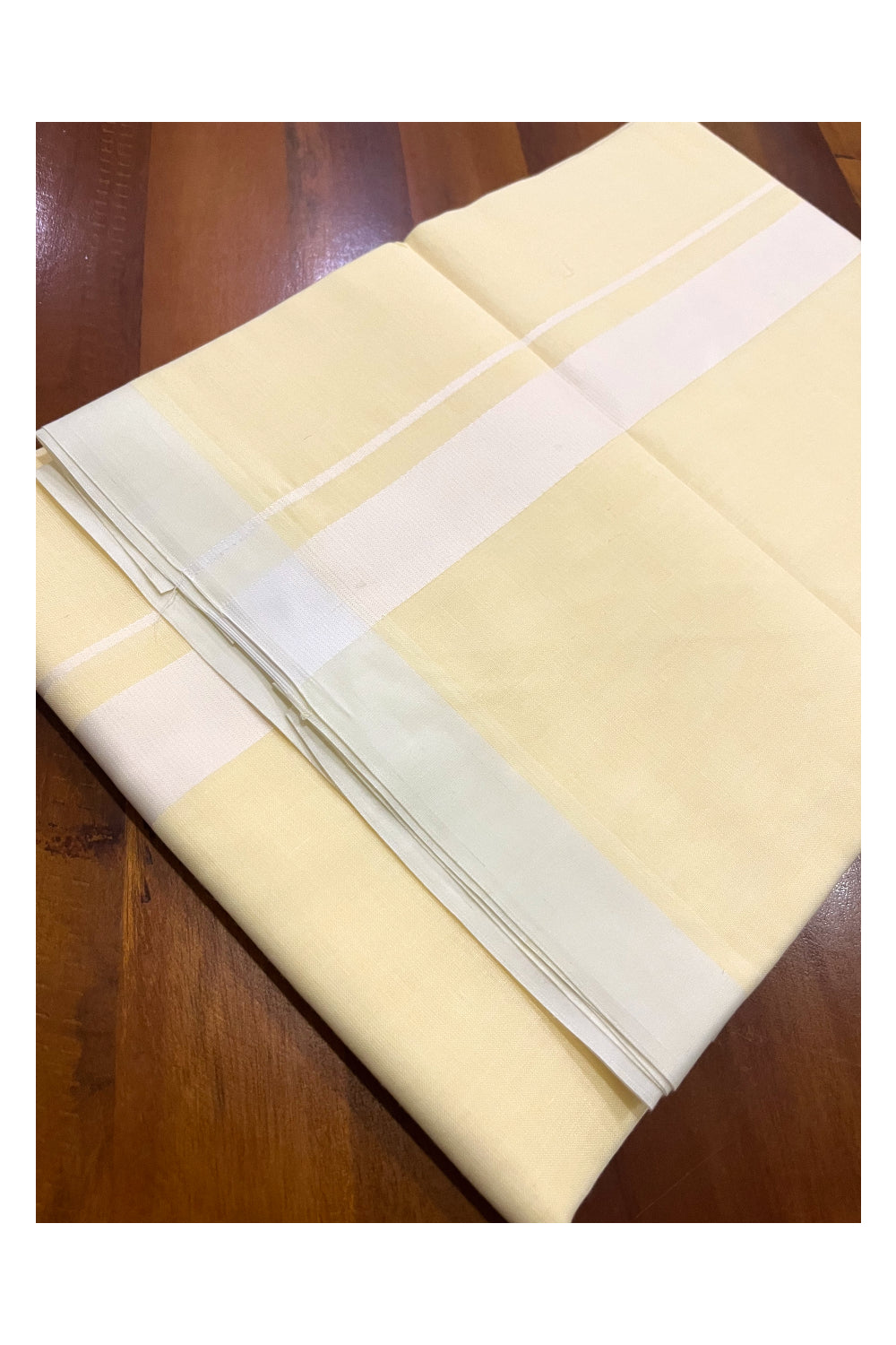 Pure Cotton Yellow Double Mundu with White Border (South Indian Kerala Dhoti)