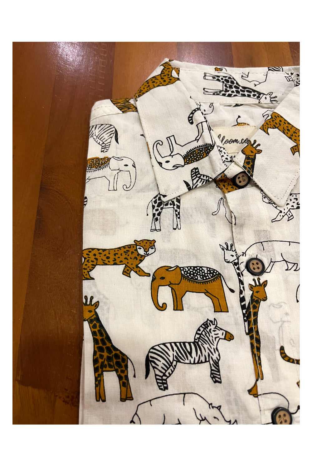 Southloom Jaipur Cotton Animals Hand Block Printed White Shirt For Kids (Half Sleeves)