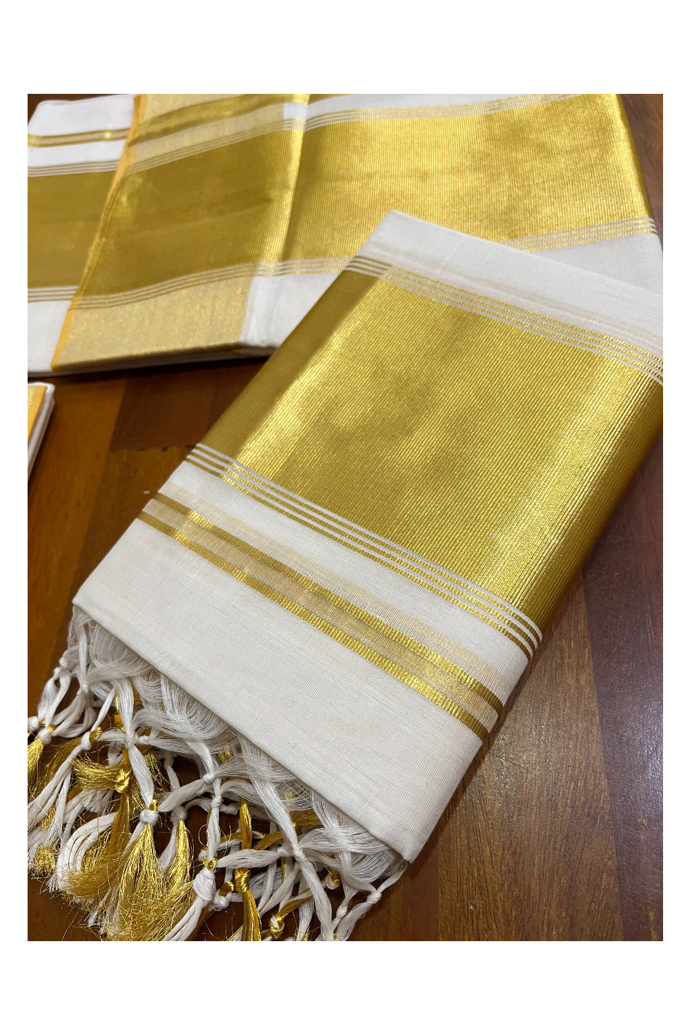 Southloom™ Handloom Plain Single Set Mundu (Mundum Neriyathum) 4 Inch Border