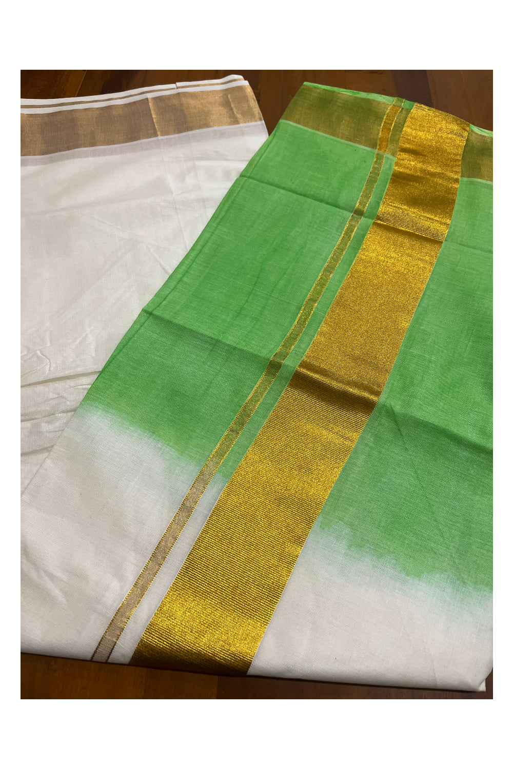 Southloom Tie and Dye Multi Colour Green Kasavu Saree (Onam 2024 Collection)