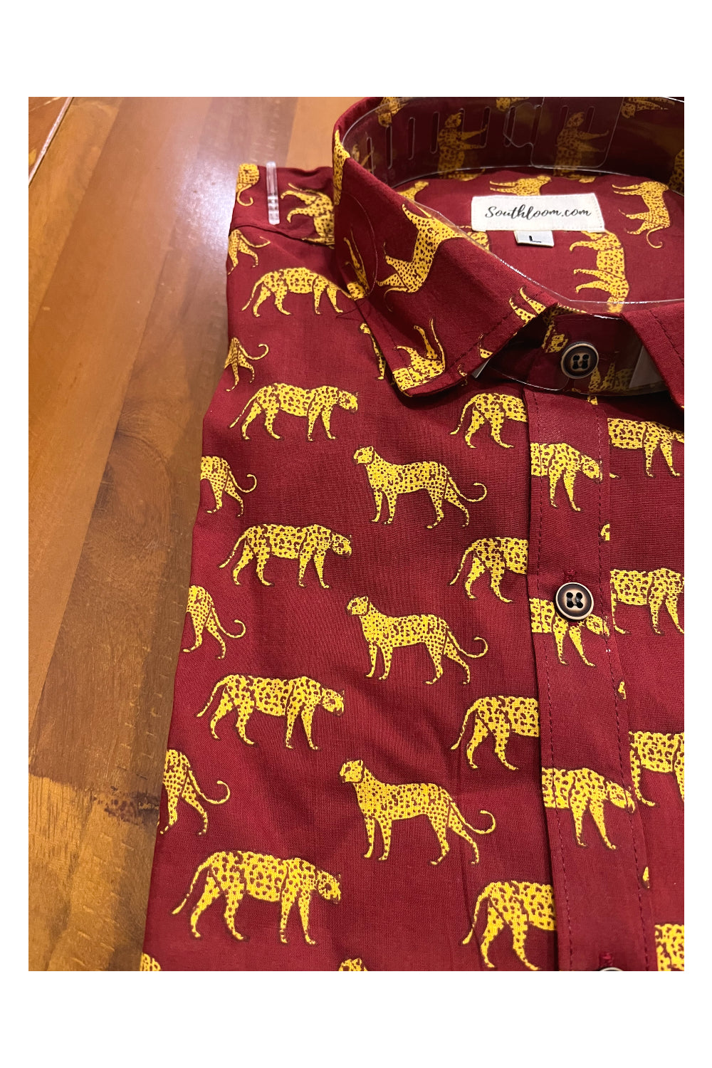 Southloom Jaipur Cotton Red Shirt with Panther Hand Block Printed Design (Full Sleeves)