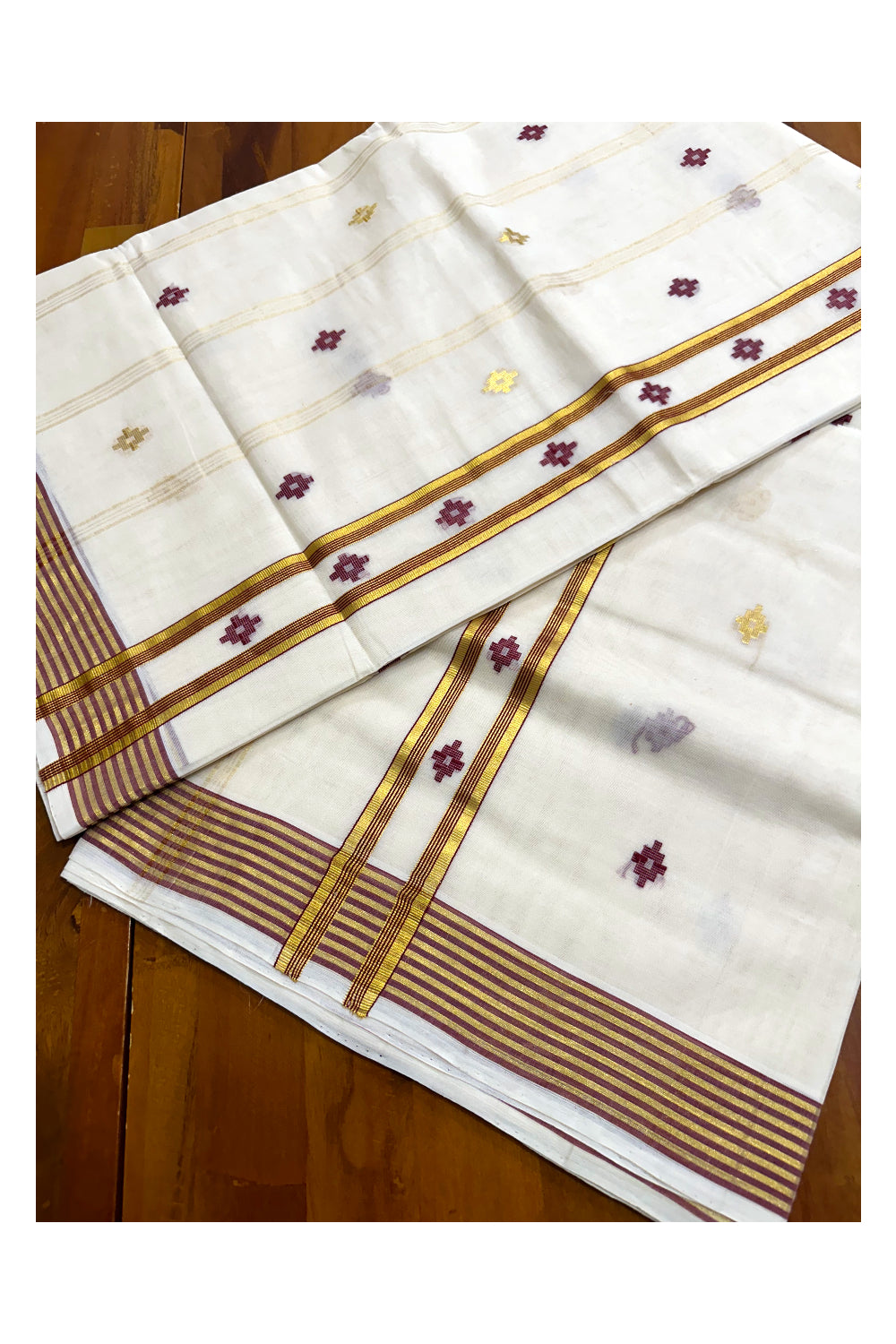 Southloom Premium Handloom Kerala Saree with Red Woven Designs And Kasavu Border (Vishu 2024 Collection)