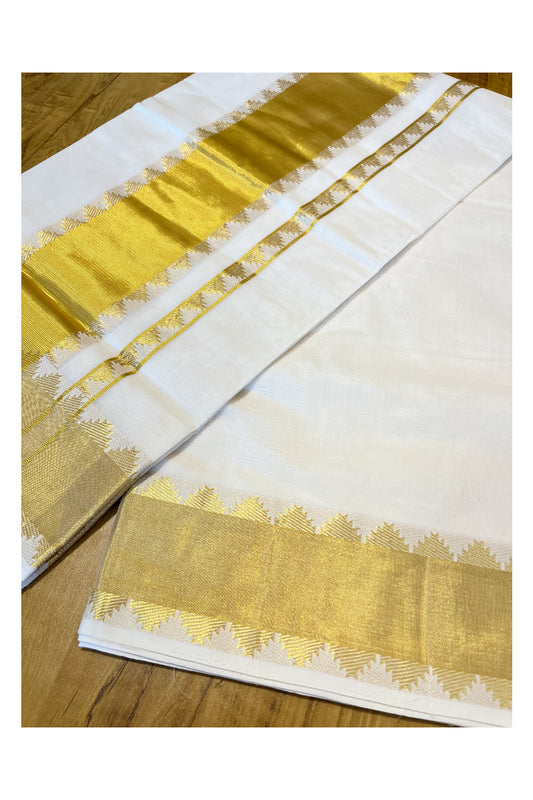 Southloom™ Premium Handloom Cotton Kasavu Saree with Handwoven Temple Work On Border