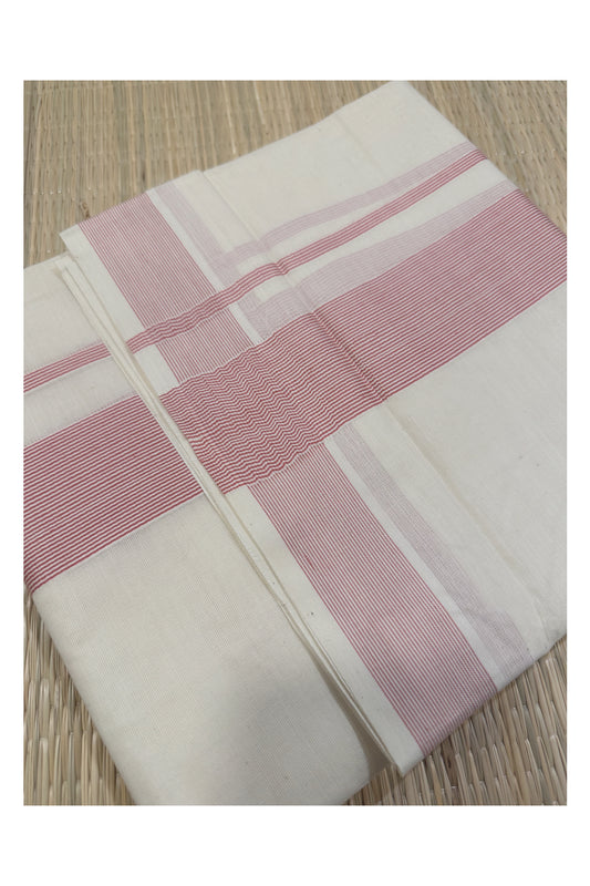 Off White Kerala Double Mundu with Pink Kara (South Indian Kerala Dhoti)