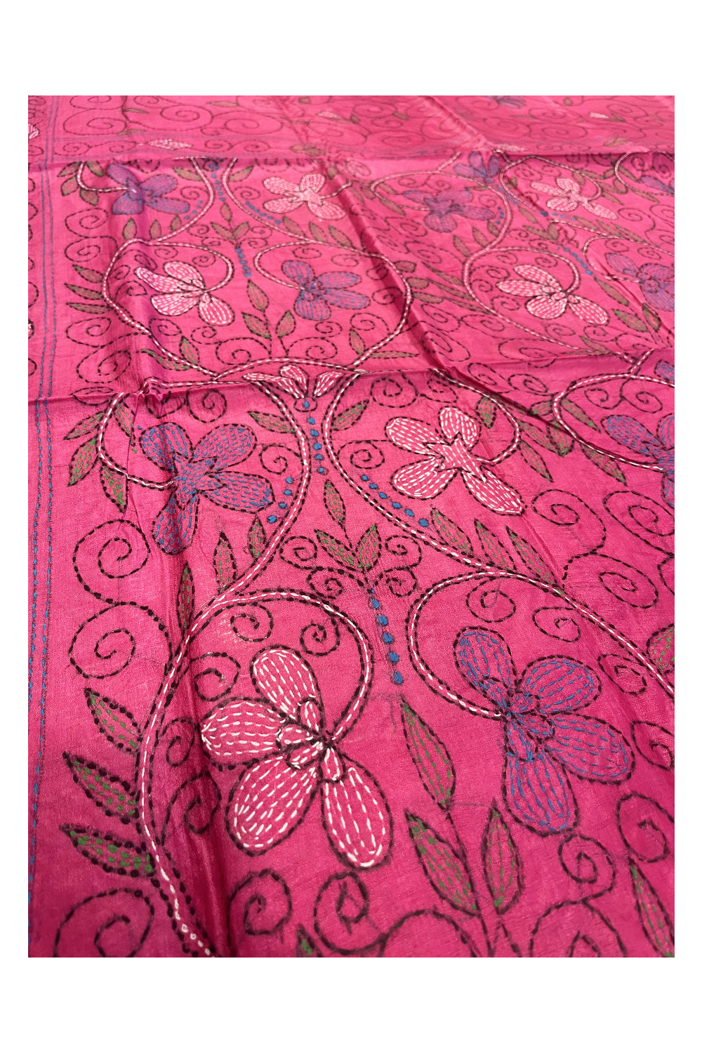 Southloom Kantha Thread Work Designer Pink Saree