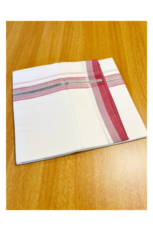 Pure White Cotton Double Mundu with Silver Black And Red Border (South Indian Dhoti)