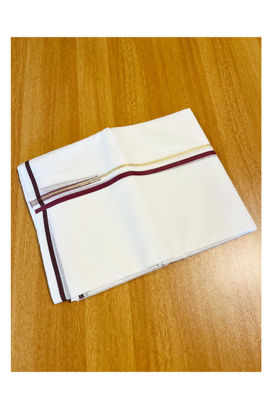 Pure White Cotton Double Mundu with Maroon Border (South Indian Dhoti)