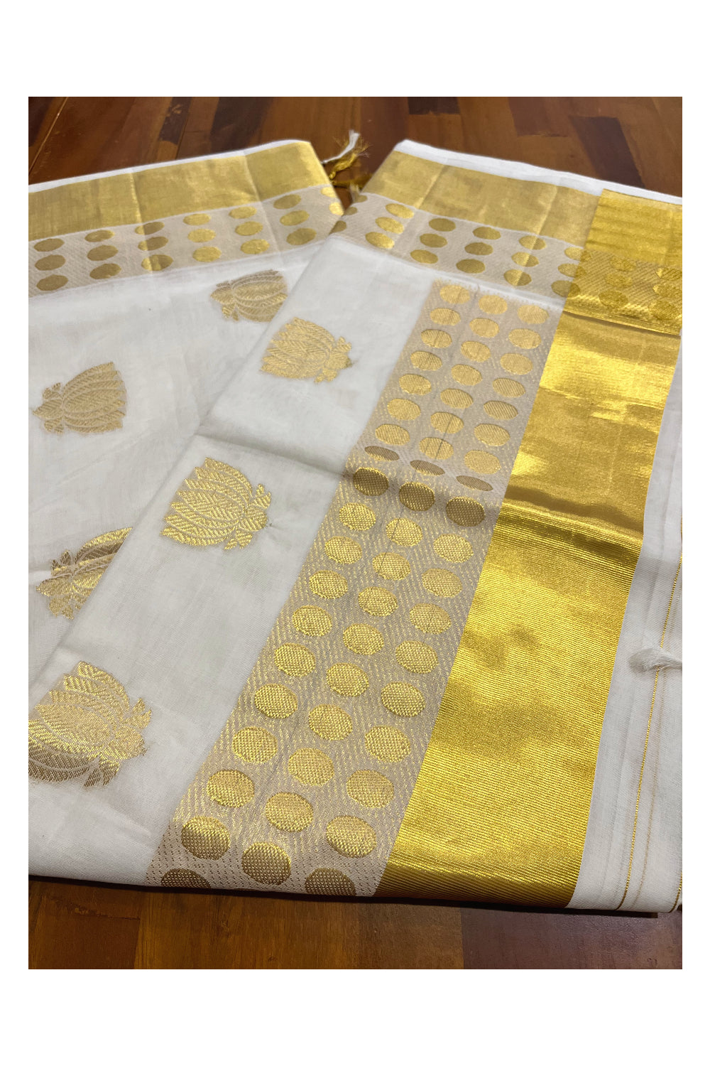 Southloom Premium Handloom Cotton Saree with Golden Lotus Woven Designs (Vishu 2024 Collection)