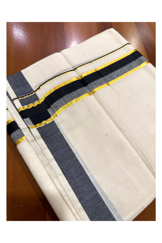 Kerala Cotton Double Mundu with Black and Kasavu Border