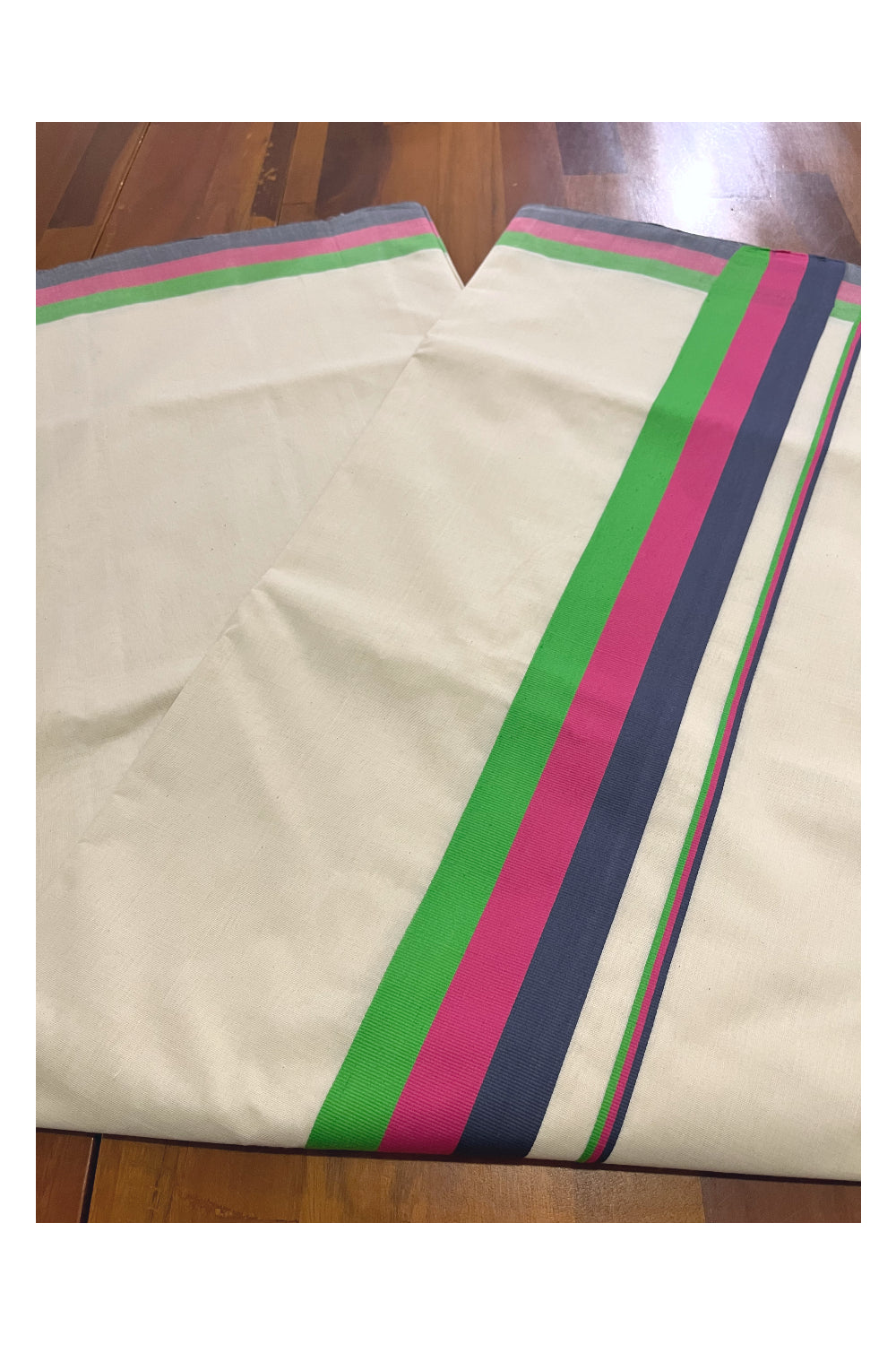 Southloom Premium Balaramapuram Unakkupaavu Handloom Cotton Saree with Grey Pink and Green Border