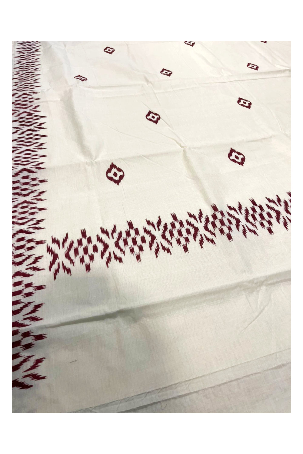 Southloom Ikat Design Maroon Printed Saree with Blouse Piece