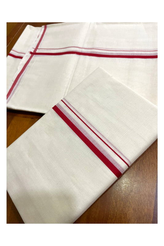 Kerala Cotton Single Puliyilakkara Set Mundu (Mundum Neriyathum) with 0.5 inch Red Border 2.80Mtrs