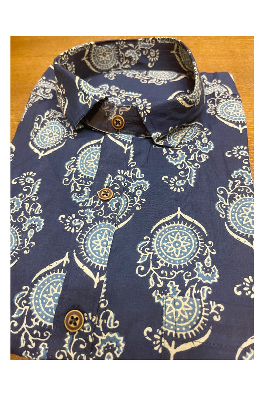 Southloom Jaipur Cotton Blue Hand Block Printed Shirt (Full Sleeves)