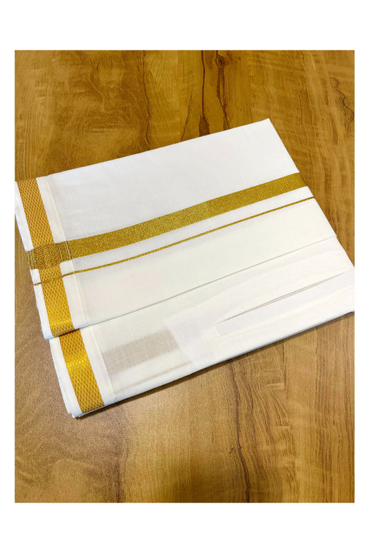 Off White Pure Cotton VELCRO Single Mundu with Kasavu Border (South Indian Kerala Dhoti)