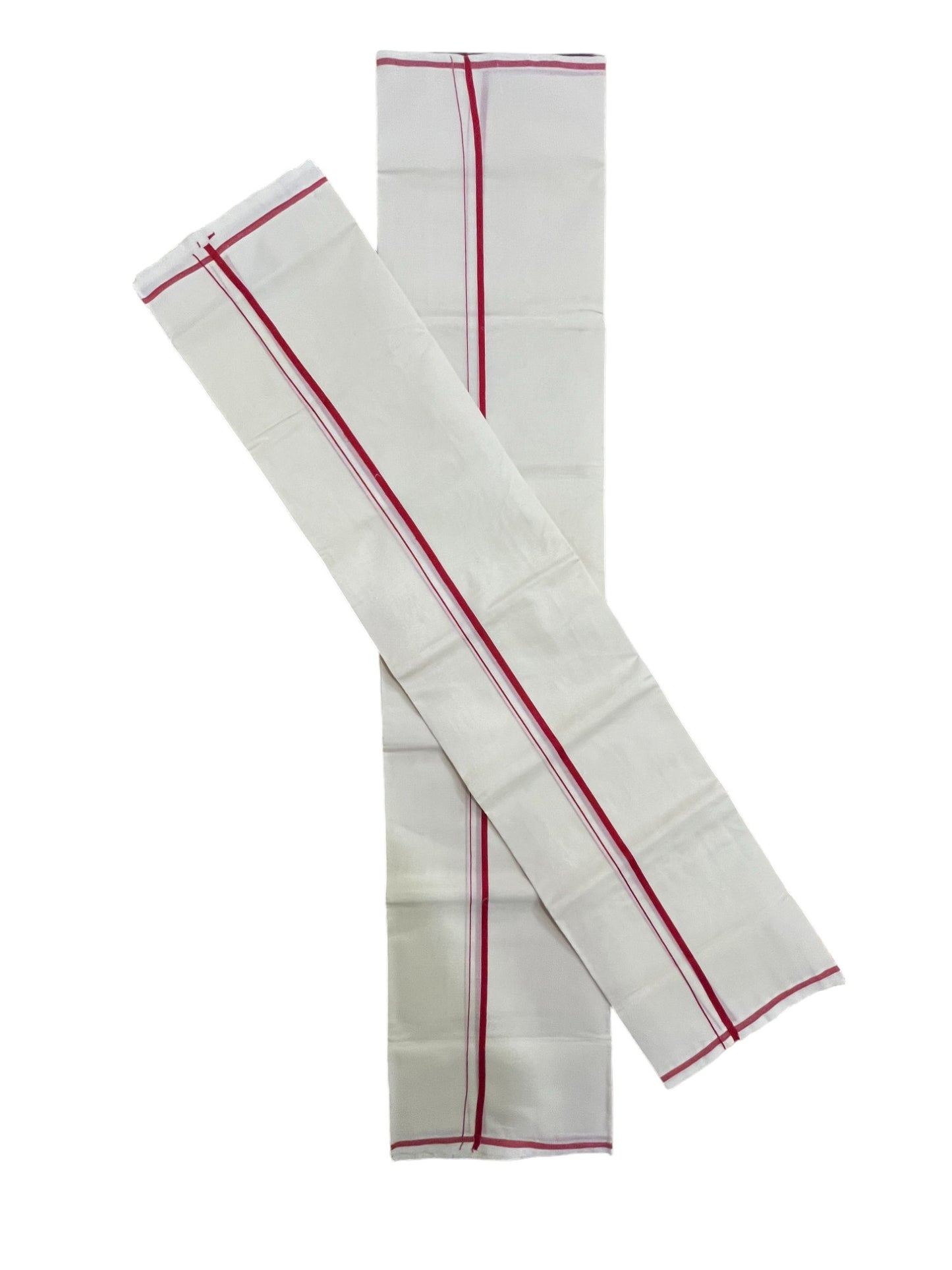 Kerala Cotton Single Puliyilakkara Set Mundu (Mundum Neriyathum) with 0.5 inch Red Border 2.80Mtrs