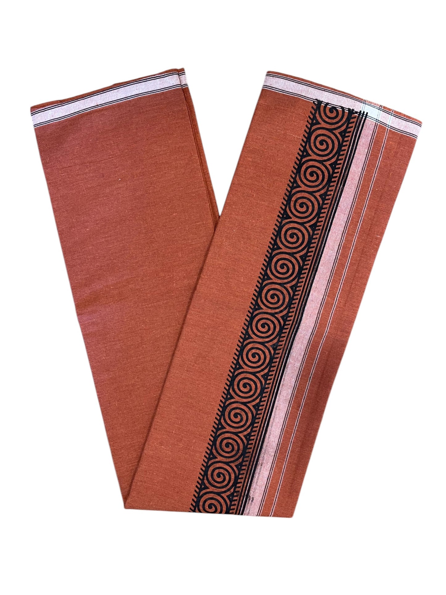 Southloom Saffron (Kaavi) Black Printed Single Mundu / Lungi (South Indian Kerala Dhoti)