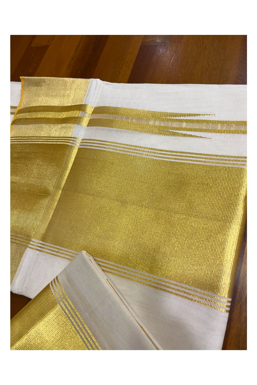 Southloom™ Handloom Plain Single Set Mundu (Mundum Neriyathum) 4 Inch Border