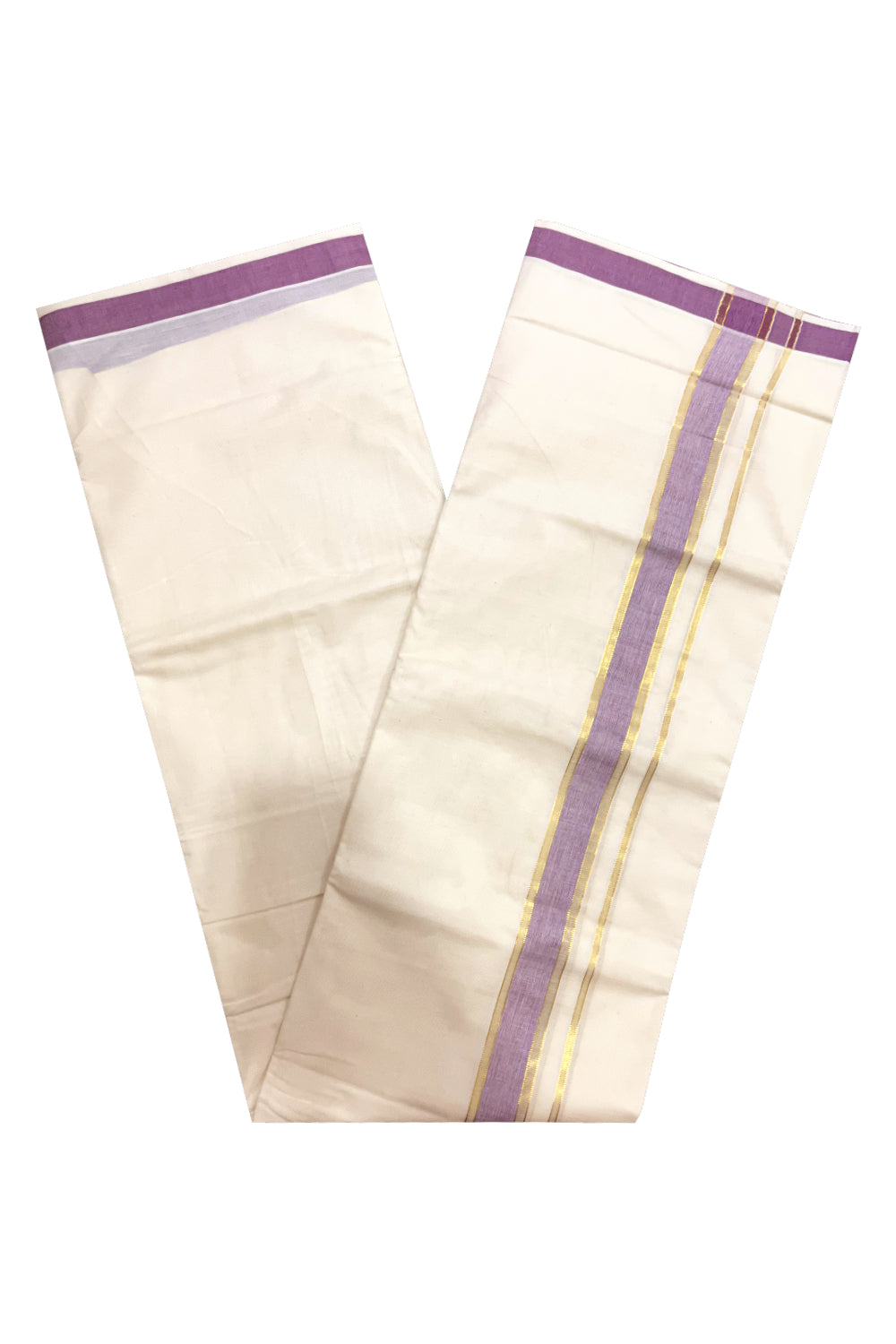 Kerala Cotton Double Mundu with Purple and Kasavu Border (Onam Mundu 2023)