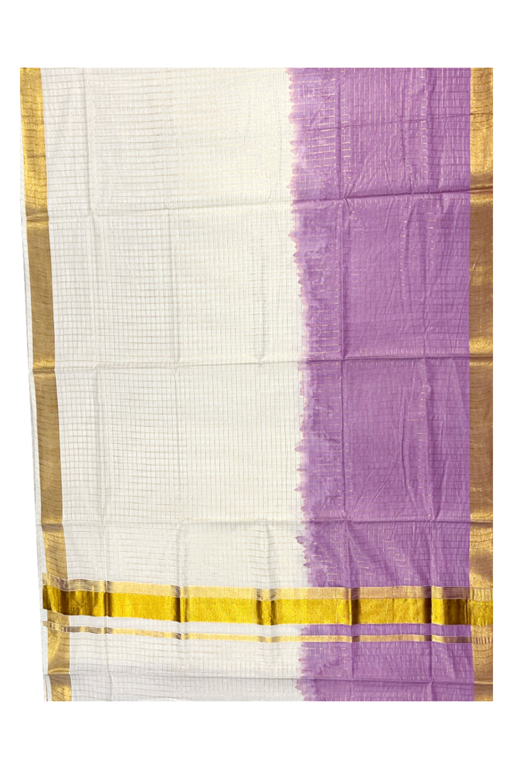 Southloom Cotton Tie & Dye - Half & Half Violet Design Saree with Kasavu Checks Across Body