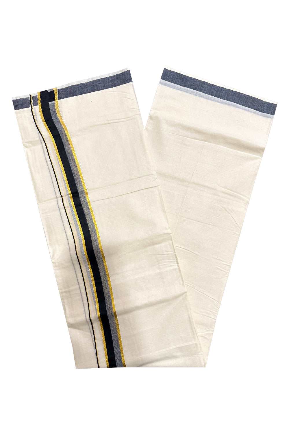 Kerala Cotton Double Mundu with Black and Kasavu Border