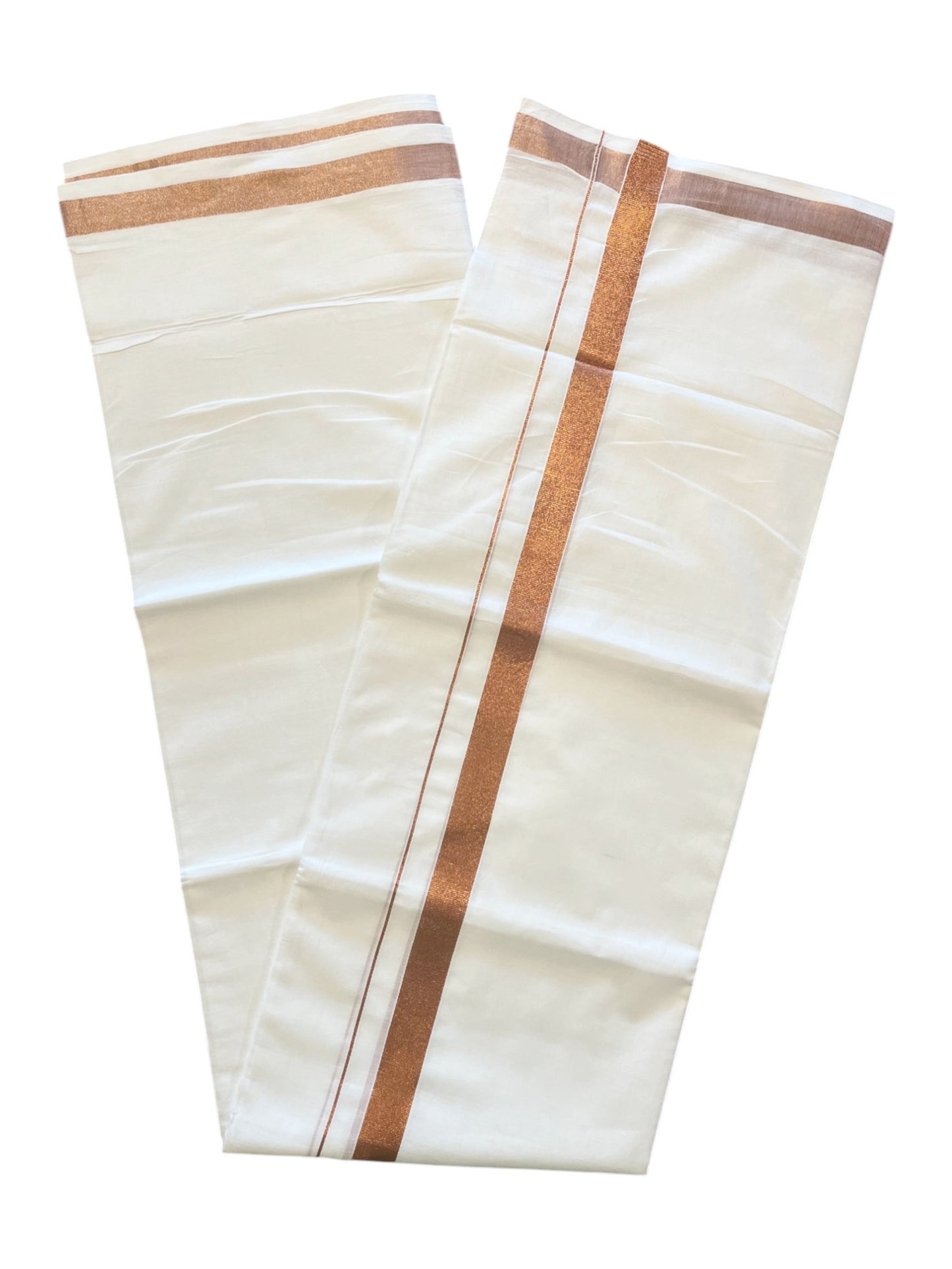 Pure White Cotton Double Mundu with Copper Border (South Indian Dhoti)