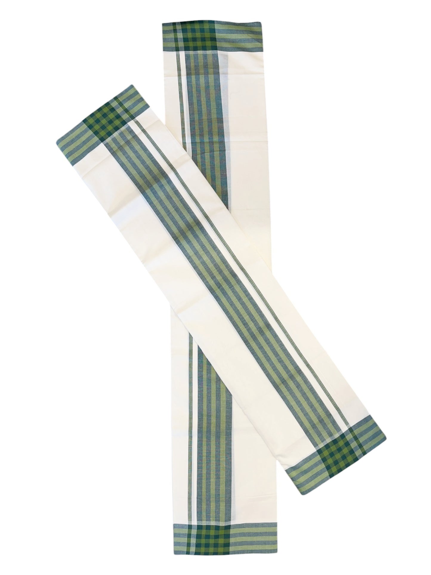 Southloom Mulloth Soft Cotton Green Border Set Mundu 2.80 Mtrs