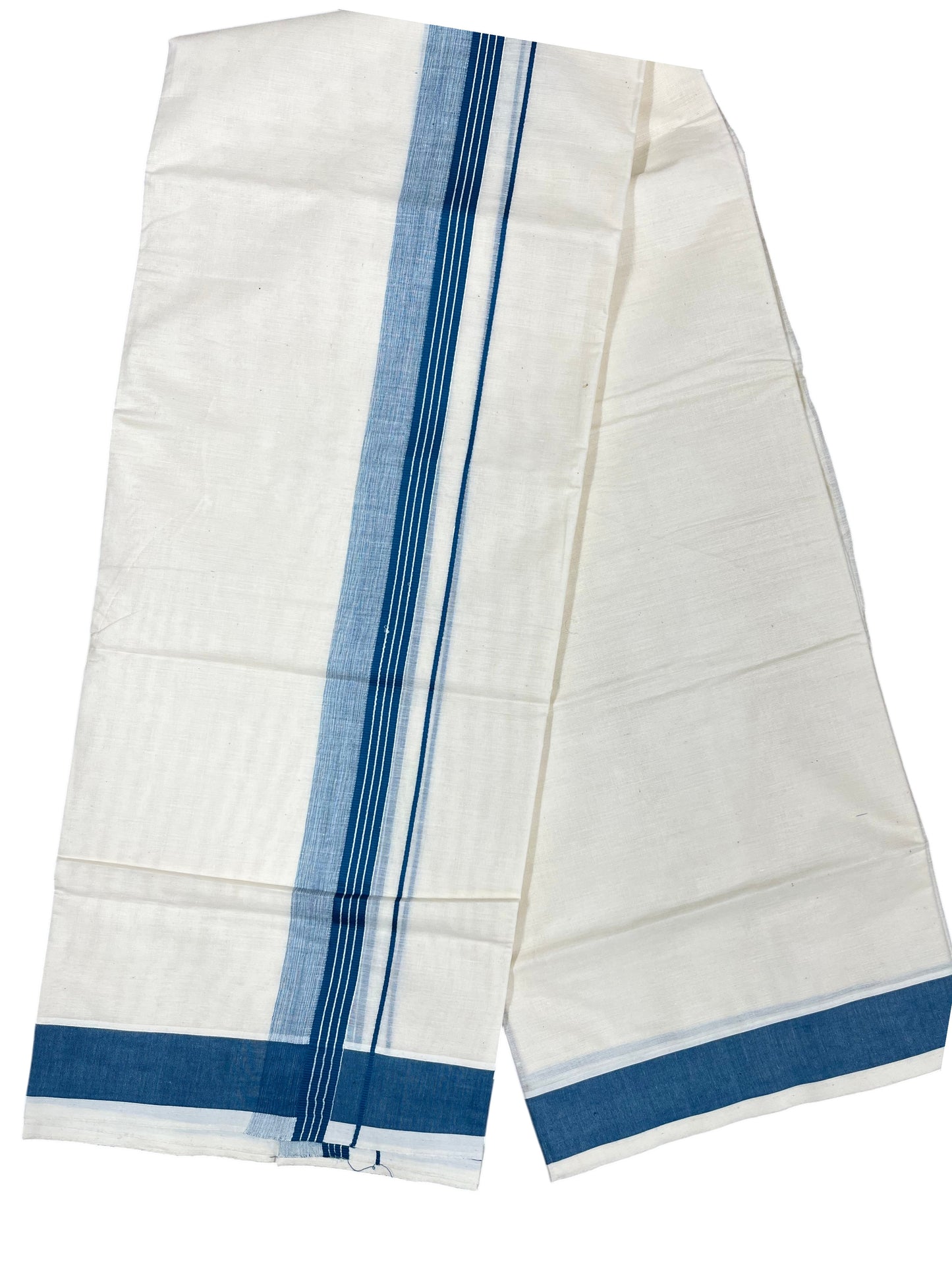 Southloom Pure Cotton Mundu with Blue Border (South Indian Kerala Dhoti)