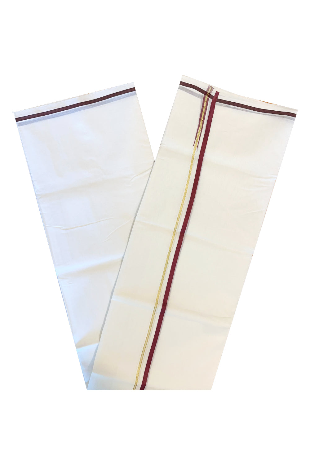 Pure White Cotton Double Mundu with Maroon Border (South Indian Dhoti)