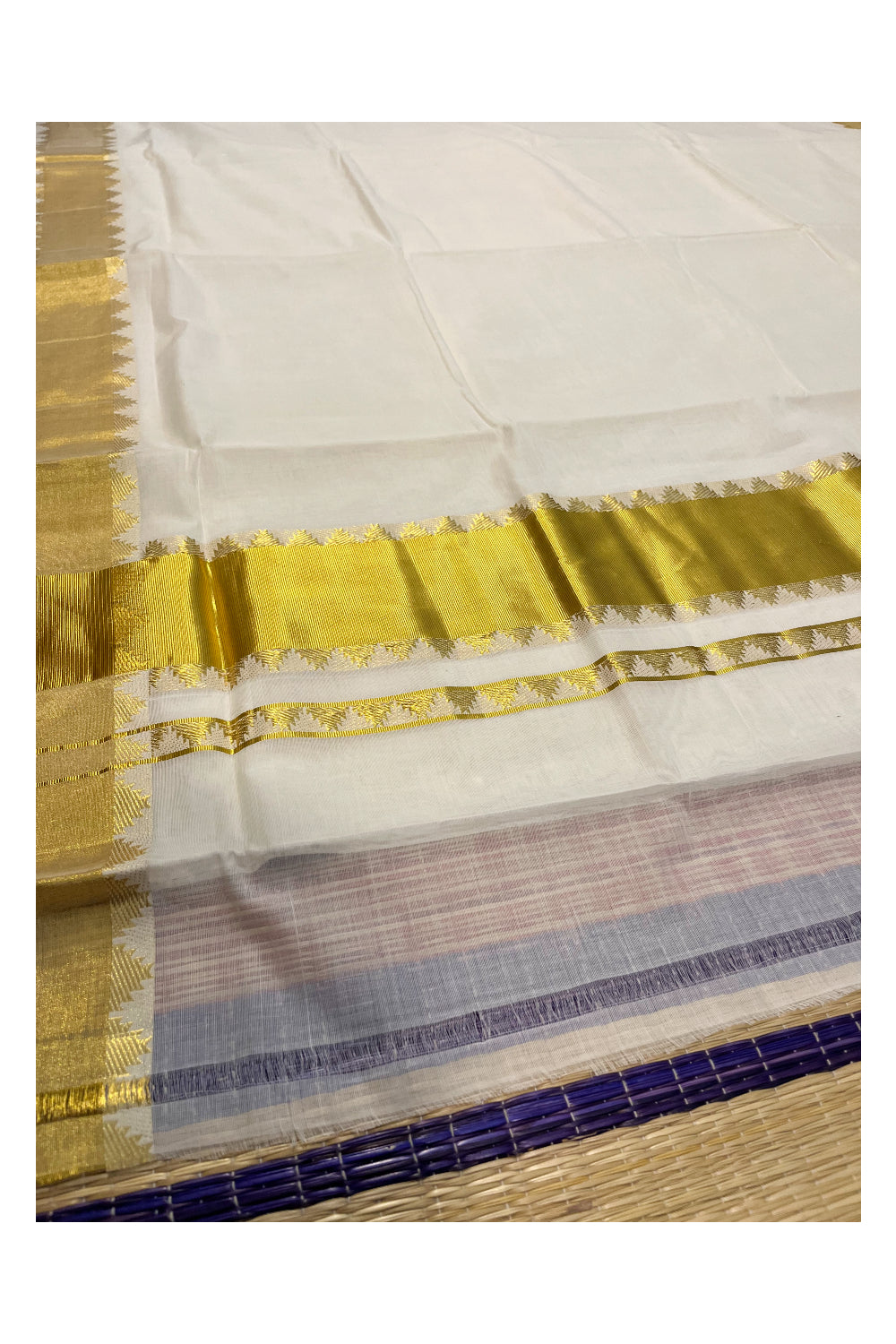 Southloom™ Premium Handloom Cotton Kasavu Saree with Handwoven Temple Work On Border