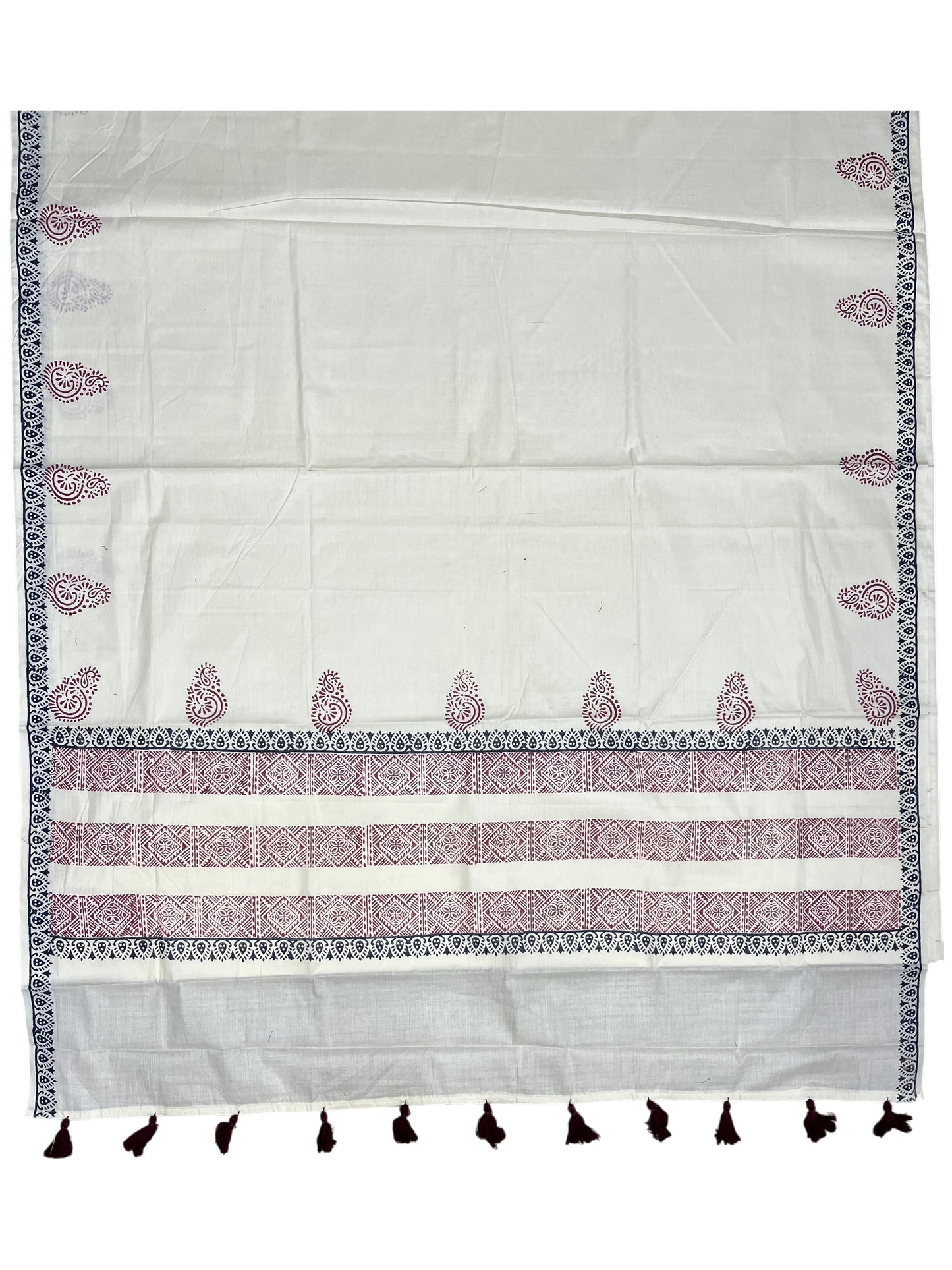 Southloom Kerala Cotton Saree with With Floral Digital Prints on Maroon& Blue Borders