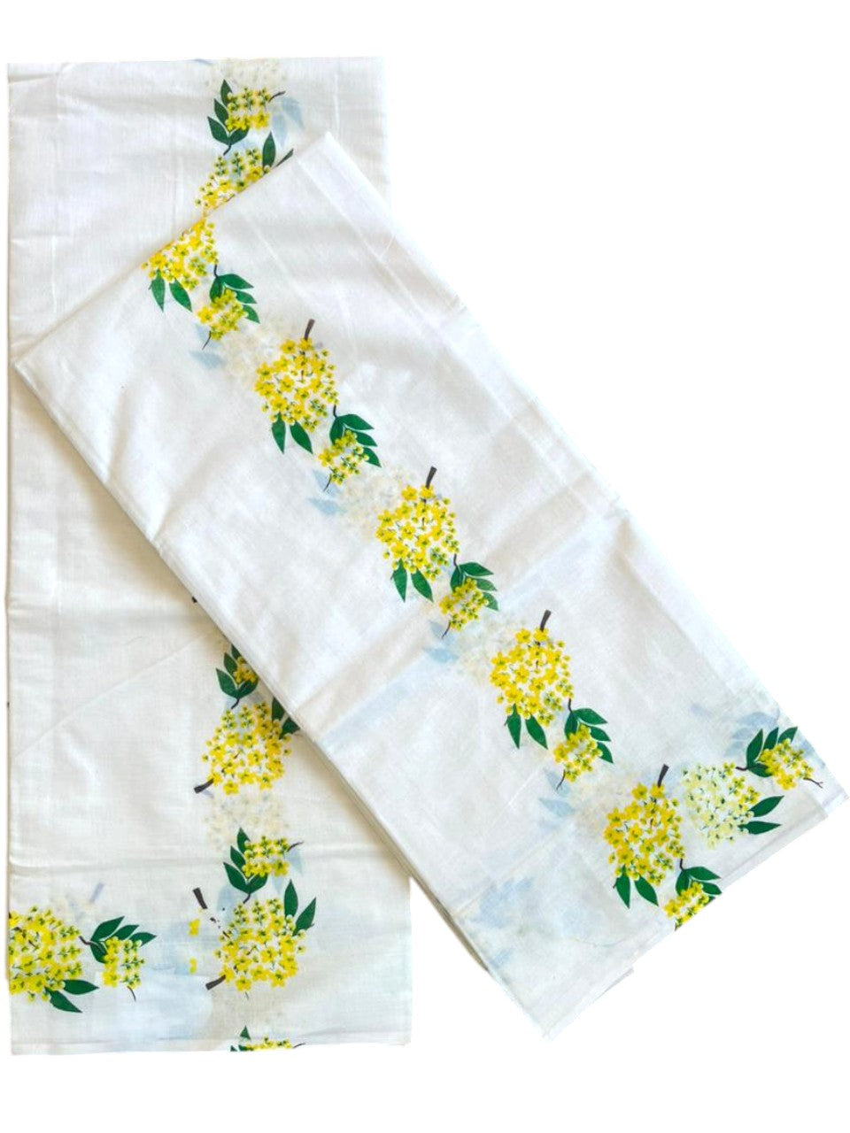 Southloom Pure Cotton Kerala Single Set Mundu (Mundum Neriyathum) with Kanikonna Print 2.80 Mtrs SL285