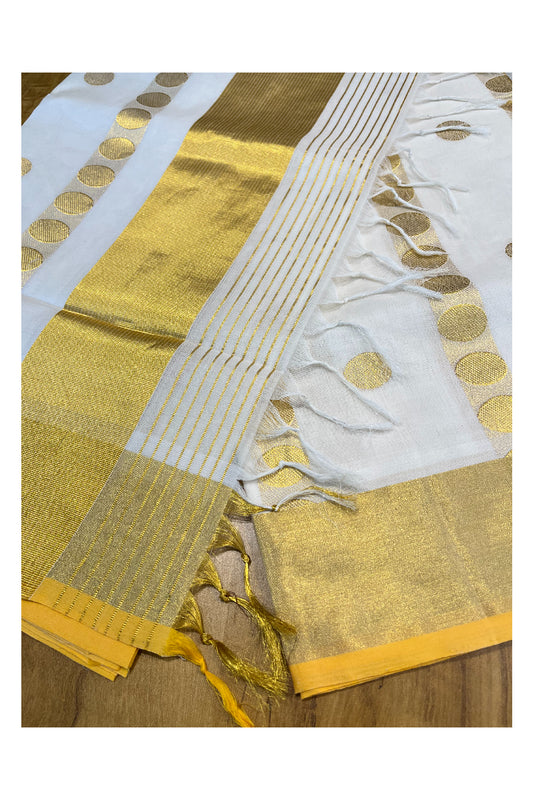 Southloom Premium Handloom Kasavu Saree with Golden Polka Woven Designs Across Body