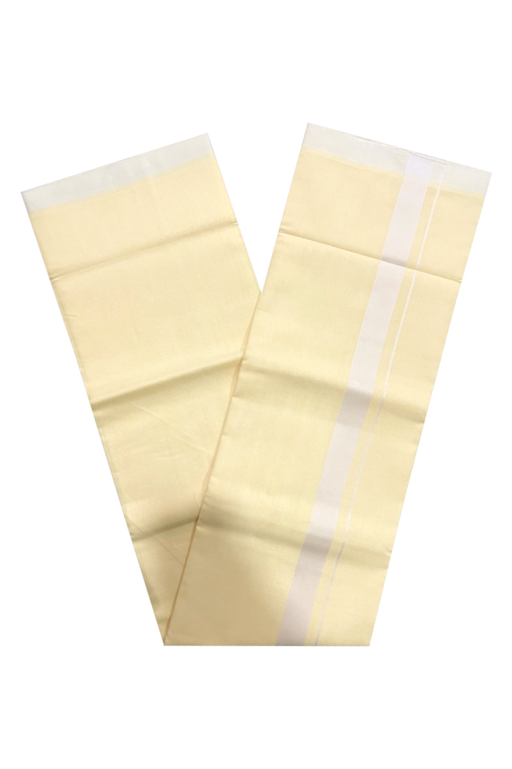 Pure Cotton Yellow Double Mundu with White Border (South Indian Kerala Dhoti)