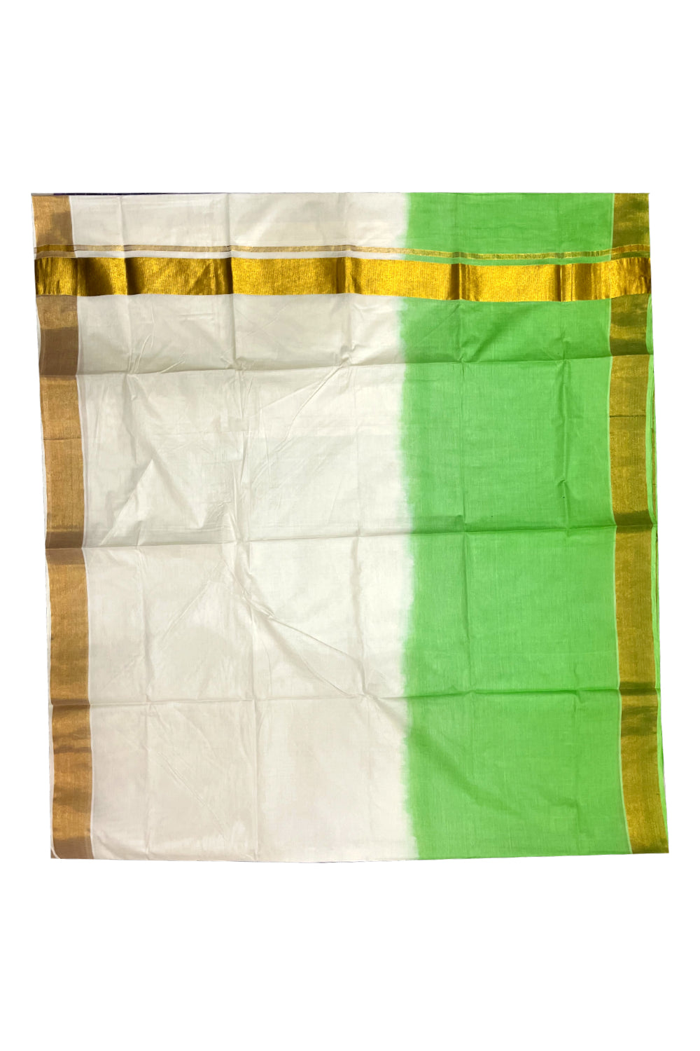 Southloom Tie and Dye Multi Colour Green Kasavu Saree (Onam 2024 Collection)