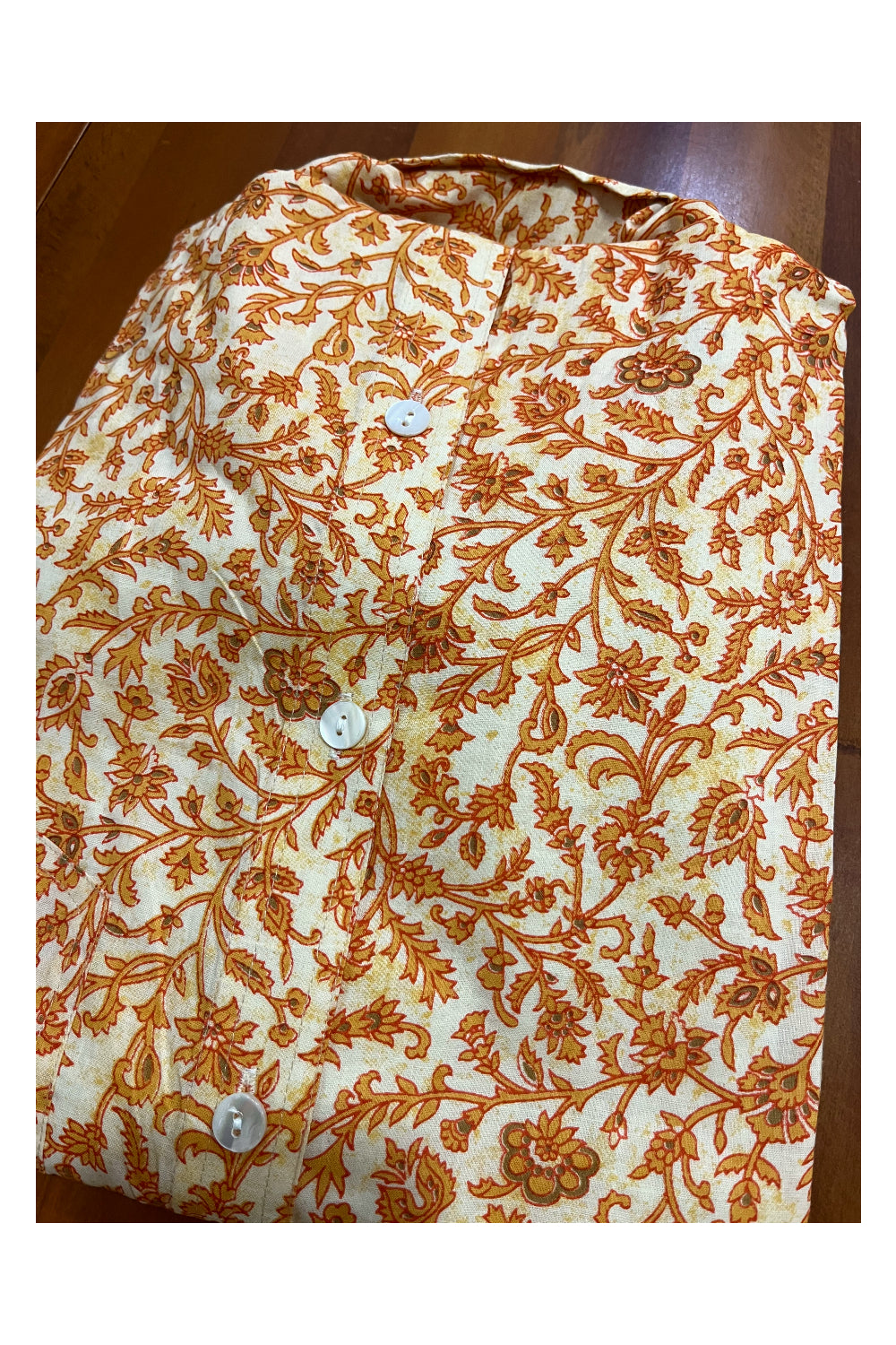 Southloom Jaipur Cotton Orange Floral Hand Block Printed Shirt (Half Sleeves)