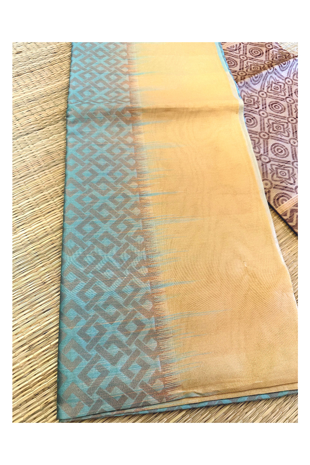 Southloom Semi Tussar Turquoise Woven Saree with Yellow Border