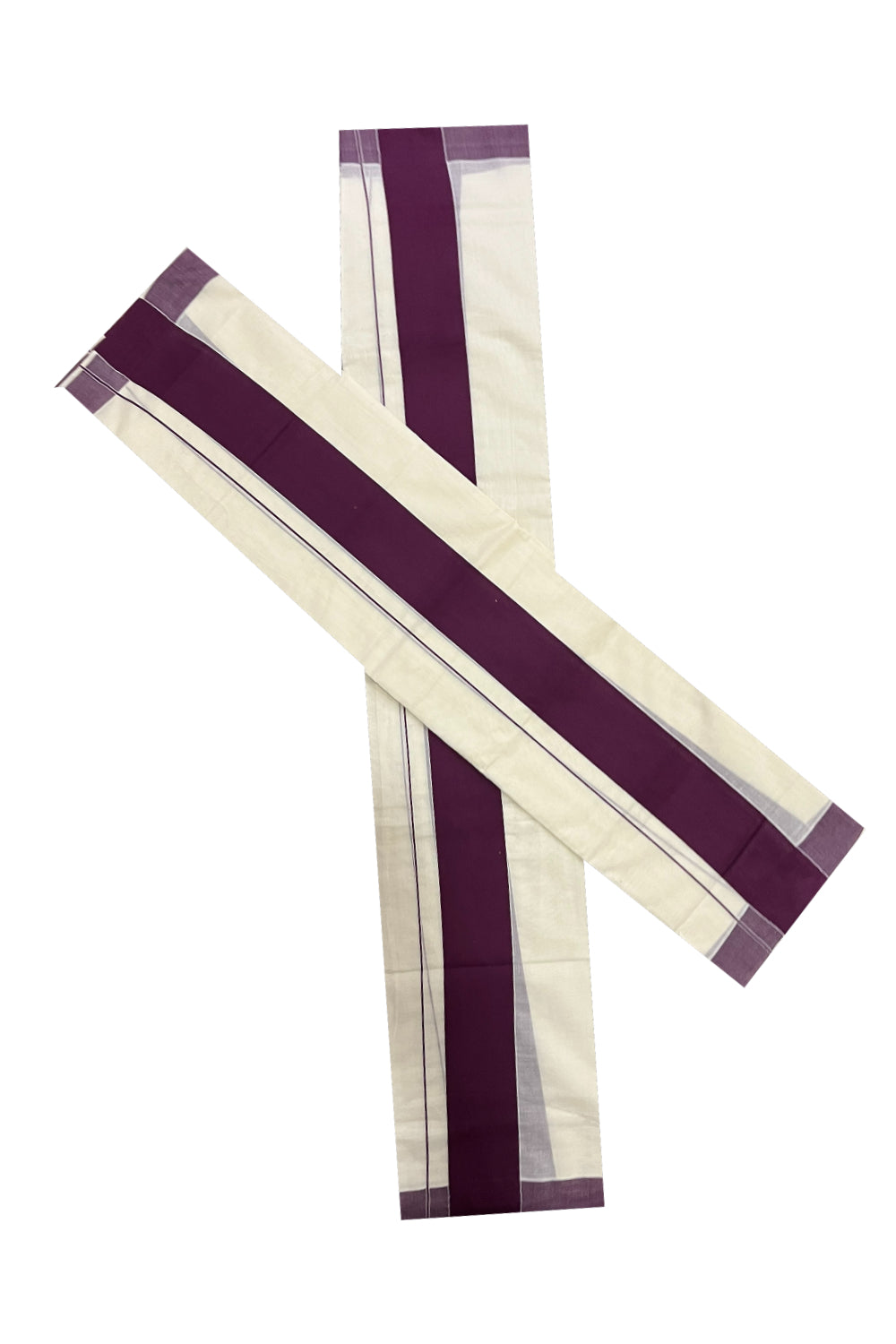 Kerala Cotton Set Mundu (Mundum Neriyathum) Single with Plain Purple Border 2.80 Mtrs