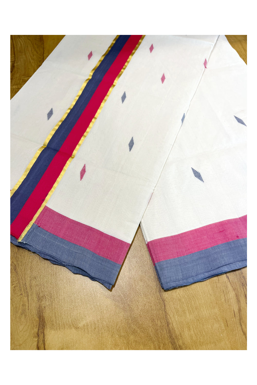 Southloom Premium Balaramapuram Unakkupaavu Handloom Cotton Butta Saree with Grey and Pink Kasavu Border