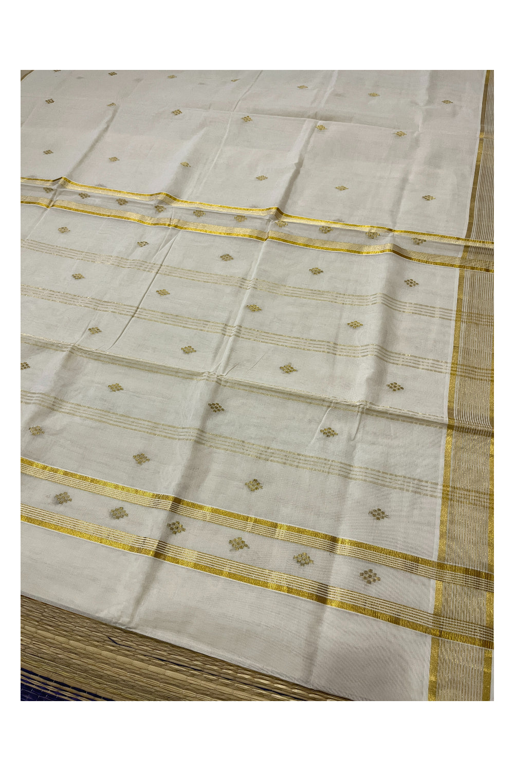 Southloom Premium Handloom Cotton Kerala Saree with Golden Butta Works