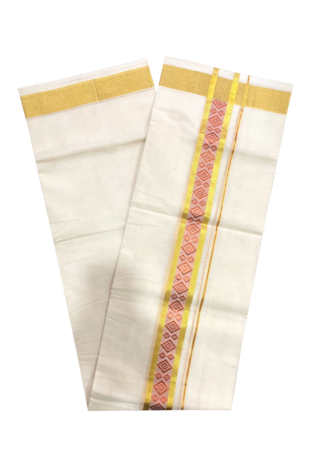 Southloom Premium Handloom Pure Cotton Mundu with Golden and Copper Kasavu Woven Border (Onam Mundu 2023)