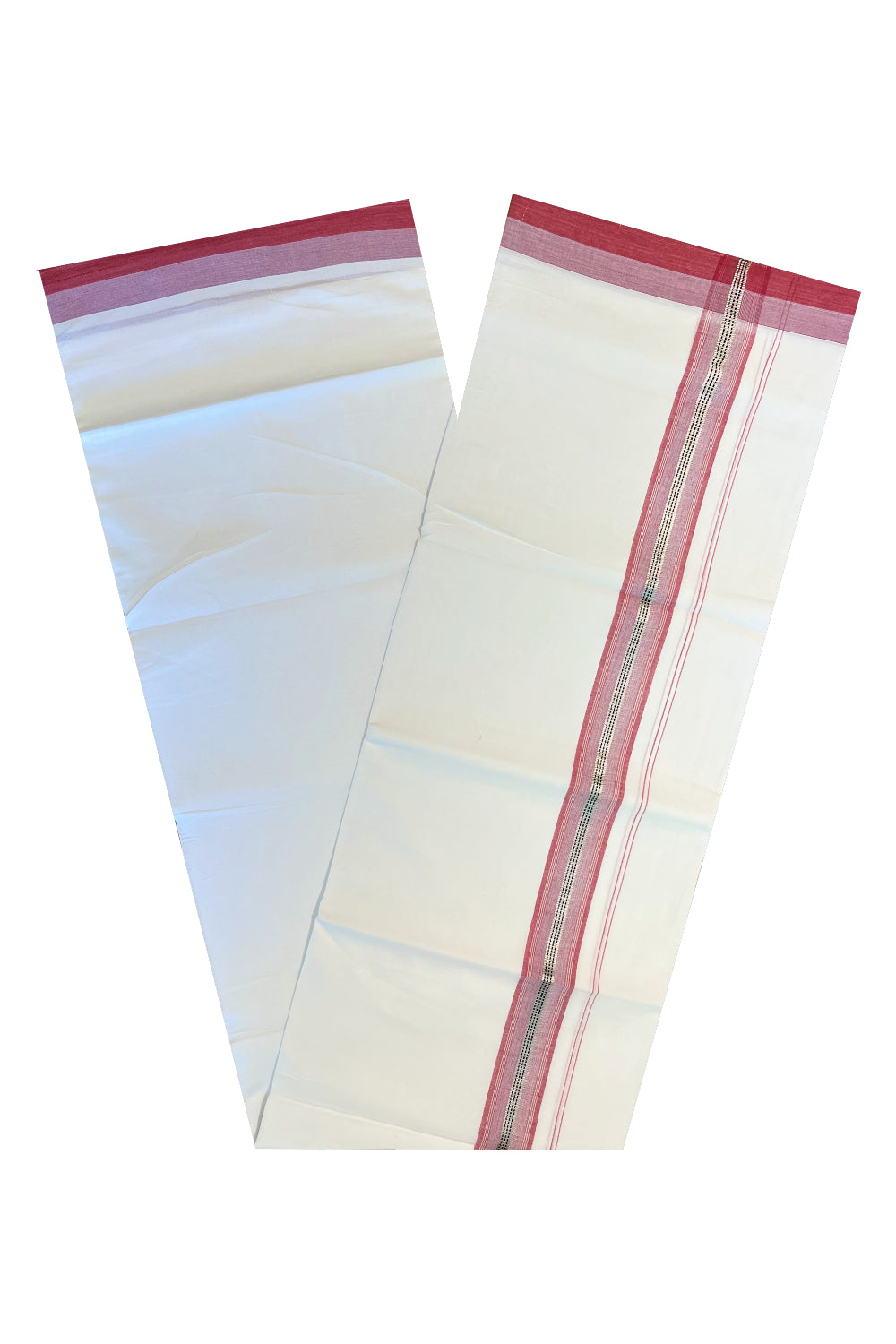 Pure White Cotton Double Mundu with Silver Black And Red Border (South Indian Dhoti)