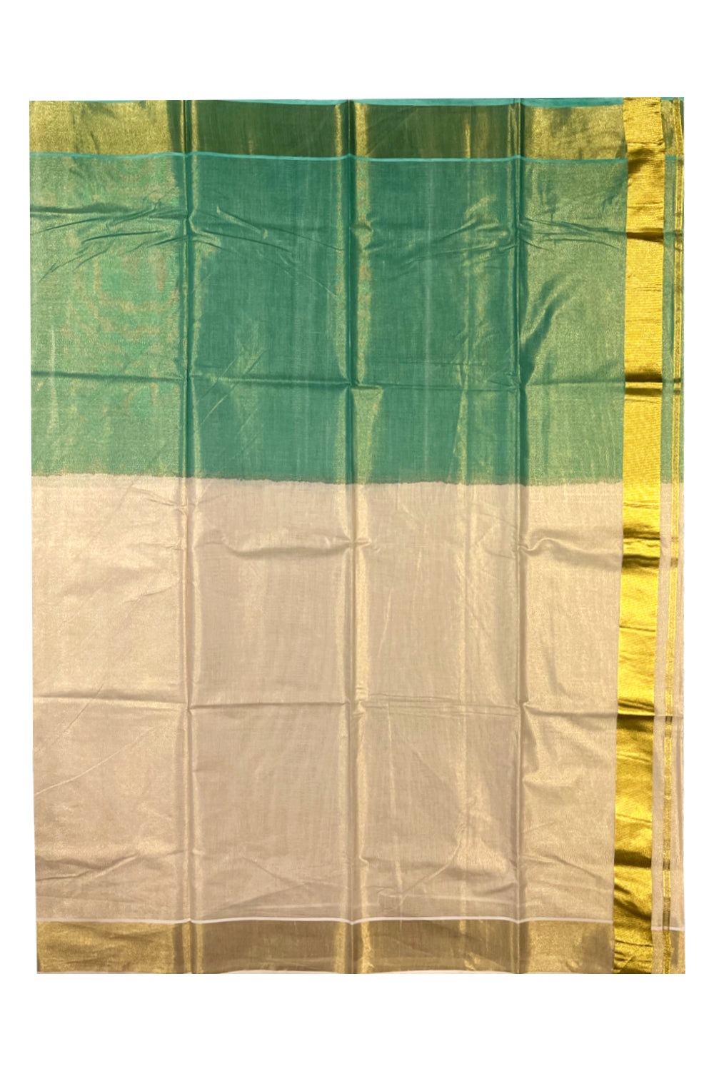 Southloom Tie & Dye - Half & Half  Multi Colour Green Design Saree with Kasavu Border