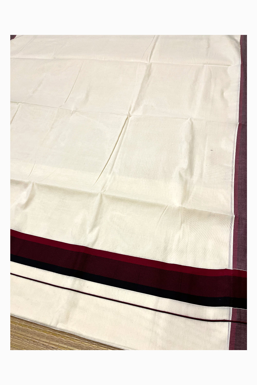 Pure Cotton Kerala Cotton Saree with Black And Maroon Border