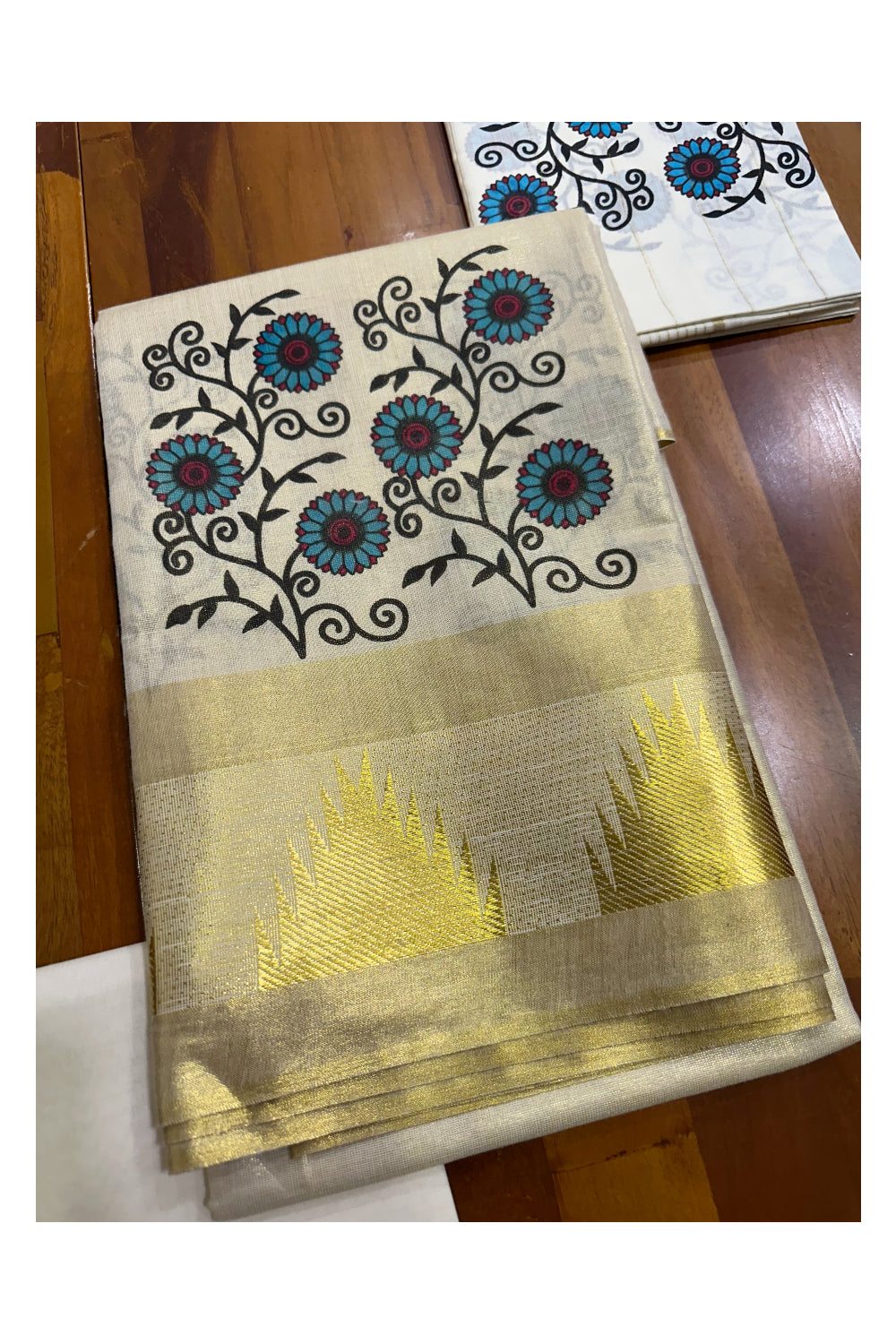 Kerala Tissue Churidar Salwar Material with Mural Flower Printed Design (include Mural Shawl / Dupatta)