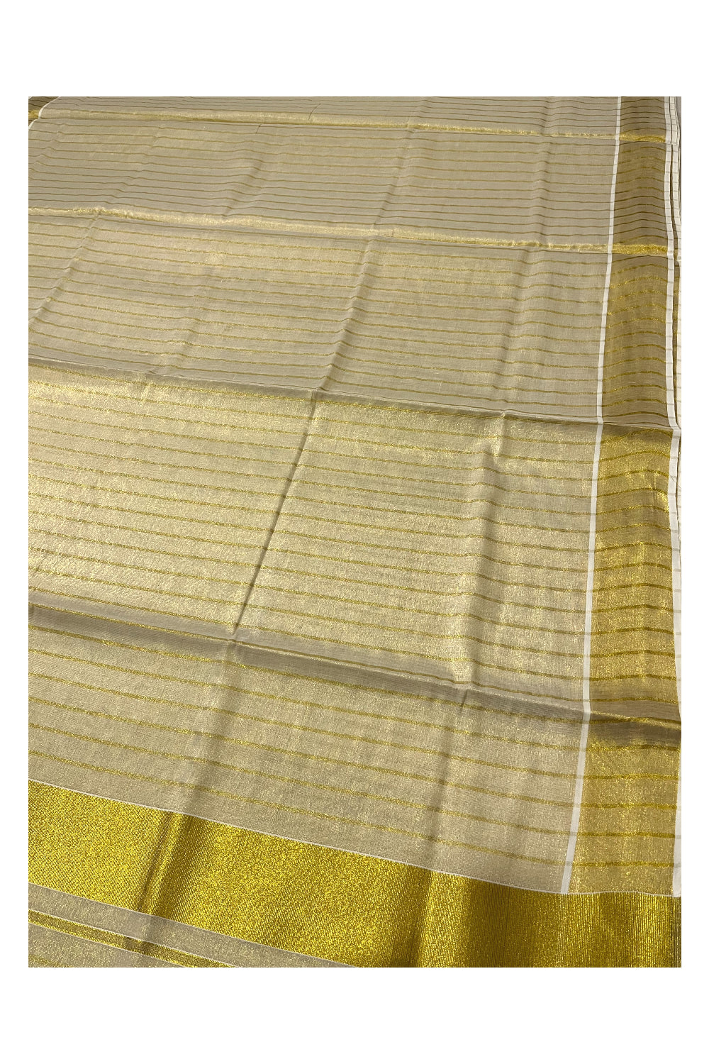 Kerala Tissue Kasavu Wide Lines Design Saree with 3 Inch Border