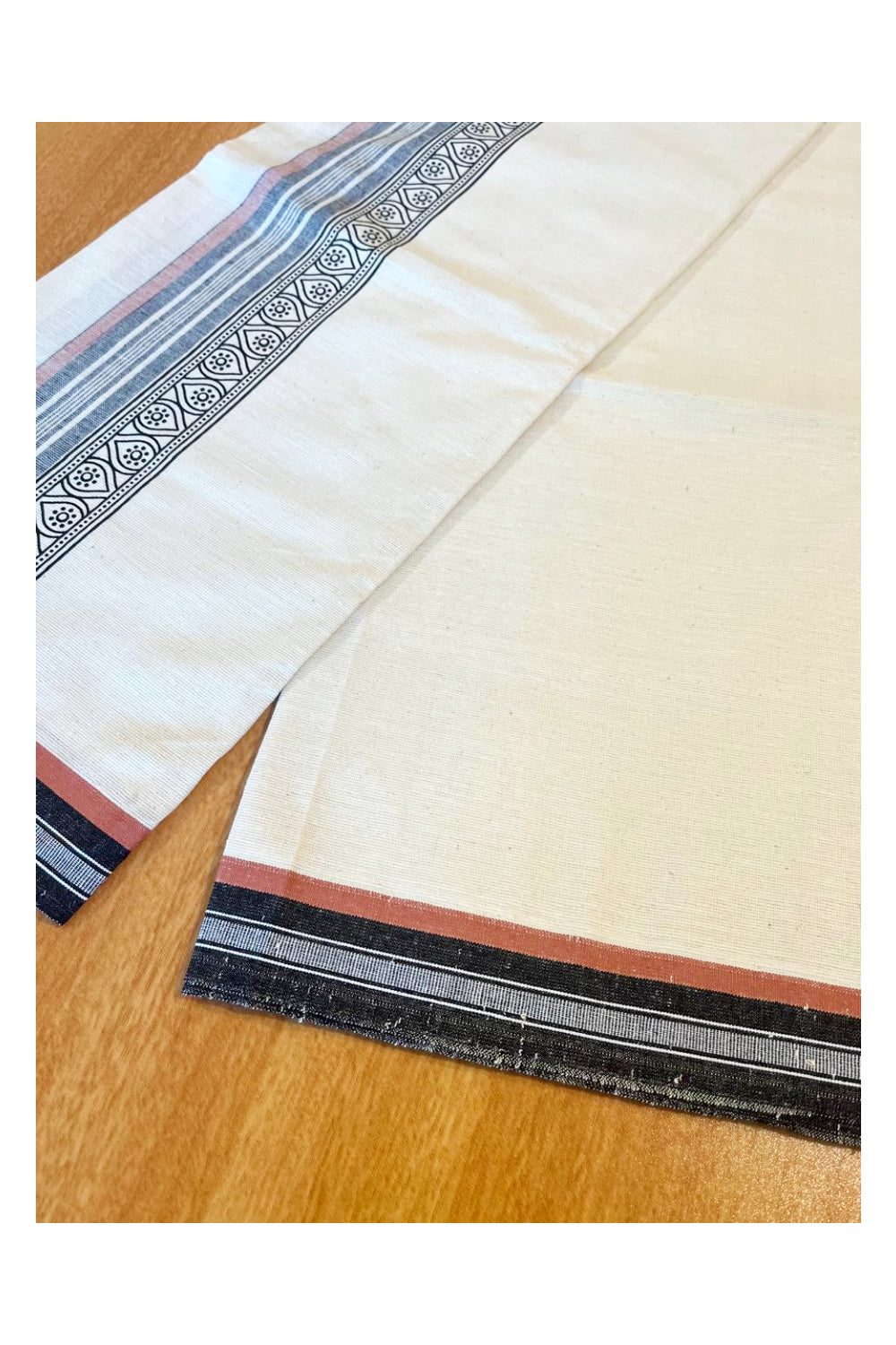 Southloom Off White And Black Brown Printed Single Mundu / Otta Mundu / Lungi (South Indian Kerala Dhoti)